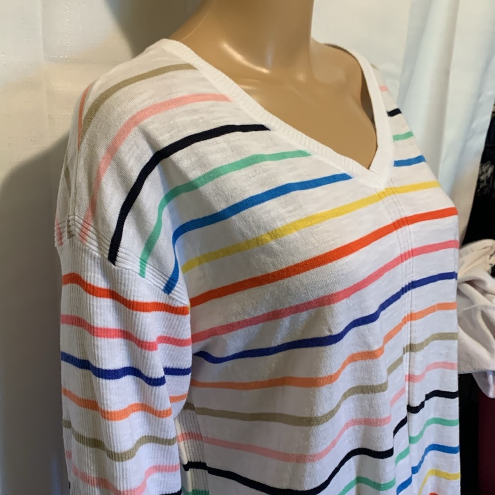 TALBOTS Crisp White Multicolor Stripe Knit Top.100%Soft Natural Cotton!Light-Wt. - Picture 3 of 9